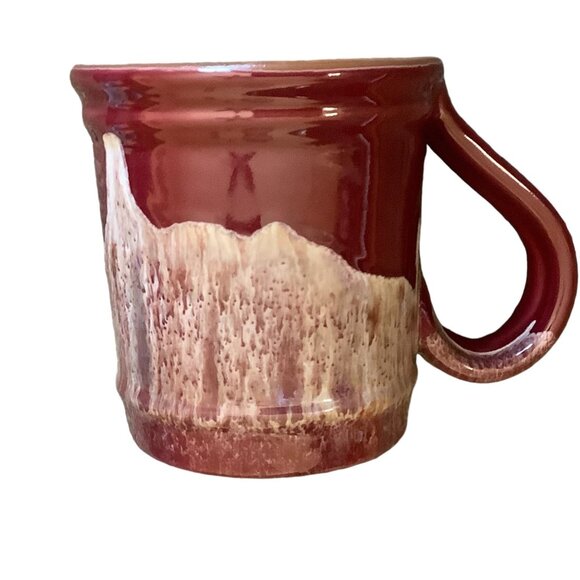 Deneen Pottery Love Your Melon Handthrown Coffee Cup Mug Red Drip Glaze USA - Picture 2 of 6